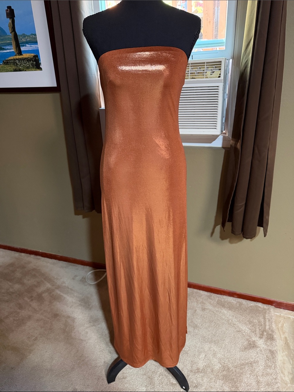 Dress Forum Strapless Copper-Brown Satin Maxi Dress liquid silk style